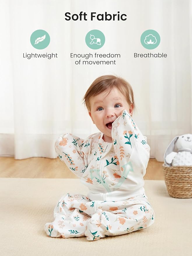 GROWNSY Transitional Swaddle Sleep Sack 6-12 Months,Starfish Design Baby Swaddle Sack, Dual-Zipper for Easy Diaper Changes, Proper Hip Development & Openable Foot Button, 19-27 lbs, Spring Garden