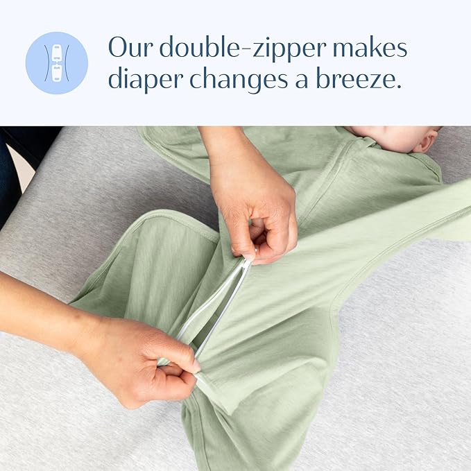 SleepingBaby Zipadee-Zip Transition Swaddle - Cozy Baby Swaddling Blanket with Zipper Convenience - Roomy Wearable Blanket for Easy Diaper Changes - 3-6 Month - Zen Garden Green Heather