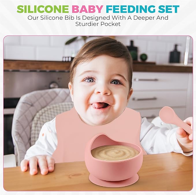 SiliFun 8-Piece Silicone Baby Feeding Set – Complete Infant Mealtime Kit with Suction Bowl, Divided Plate, Bib, Spoon, Fork & Cup – BPA-Free, Dishwasher Safe – Gift-Ready in Premium Branded Packaging