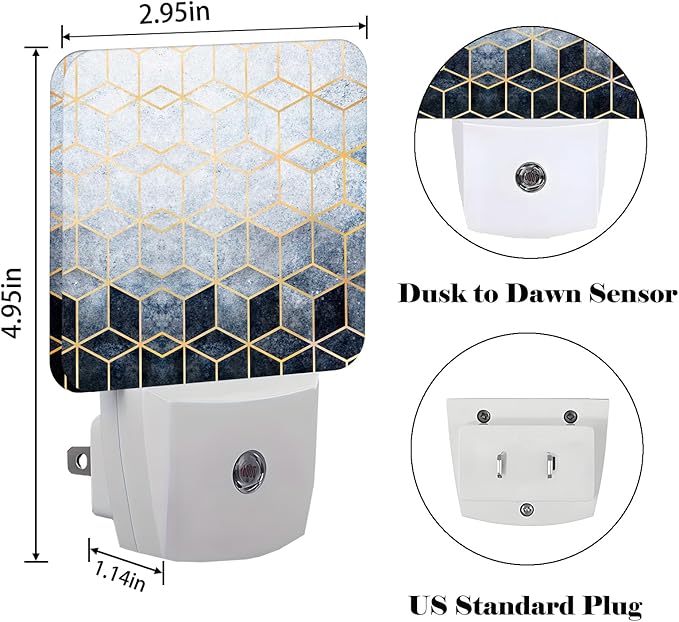 Black Grey Cubes Night Light,Plug-in Nightlights Auto Sensor Night Lamp Dusk-to-Dawn Lamp Home Decor for Nursery Children Girls Boys