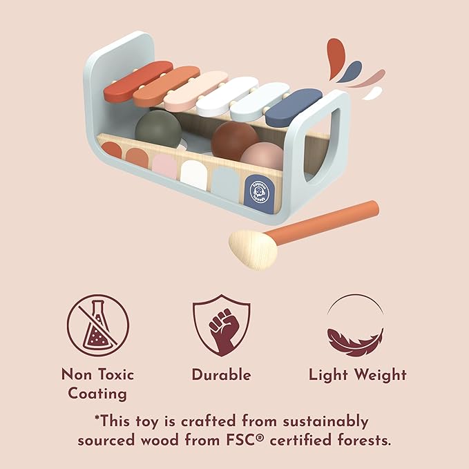 Speedy Monkey Tap Tap Xylophone – Vibrant Wooden Xylo Bench with 3 Balls, Hammer Play, Enhances Problem-Solving, and Cognitive Growth | Non-Toxic Finish, Ideal for Kids, Sturdy Learning Toy