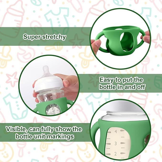 Juome Silicone Sleeves with Handles for Avent Natural Glass Baby Bottle - 3 Pack Anti Breakage Holder for Phillips Avent Baby Bottles, Compatible with Philips Avent Anti Colic Baby Bottles 4 oz