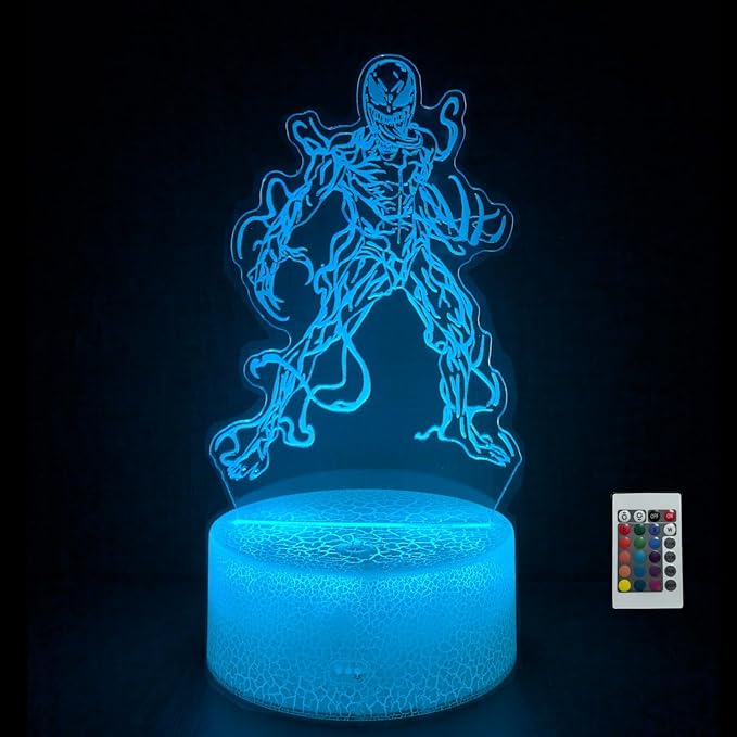 3D Alien Night Light, Super Hero Illusion Table Lamp with 16 Colors Remote Control Touch Lamp LED USB Night Light Desk Lamps Room Decorations Home Decor Holiday Gifts Birthday Gifts