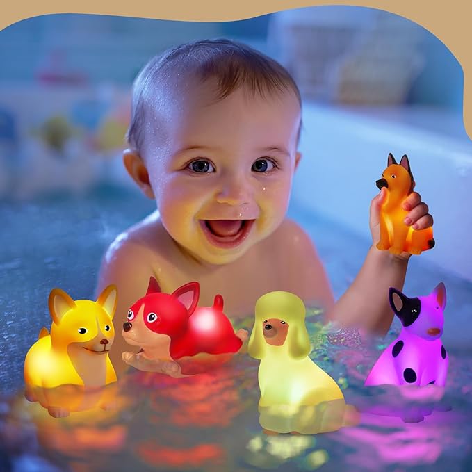 Bath Toys for Toddlers 1-3: 6 PCS Light-Up Dog Bath Toy Set, Baby Bath Toys, Bathtub Pool Bath Toy for Kids, Christmas Birthday Gifts for Boys & Girls Ages 1 2 3+ Years Old