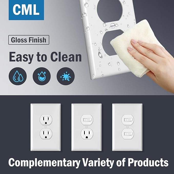 CML Oversized Duplex Outlet Covers, 6 Pack Jumbo Electrical Outlet Wall Plate, 1-Gang White Switch Plates, Dual Receptacle Faceplate, Over-Size 3.5” x 5.5”, Impact Resistant, ETL Listed