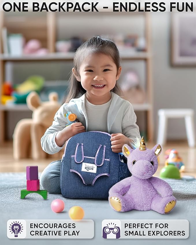 Unicorn Toys for Girls Age 4-6, Unicorn Gifts for 4 Year Old Girl, Birthday Gift 5 Year Old Boy, Small Toddler Backpack Age 2-6 (10’’h) w Detachable Purple Toy, Side&Inner Pockets, Reflective Logo