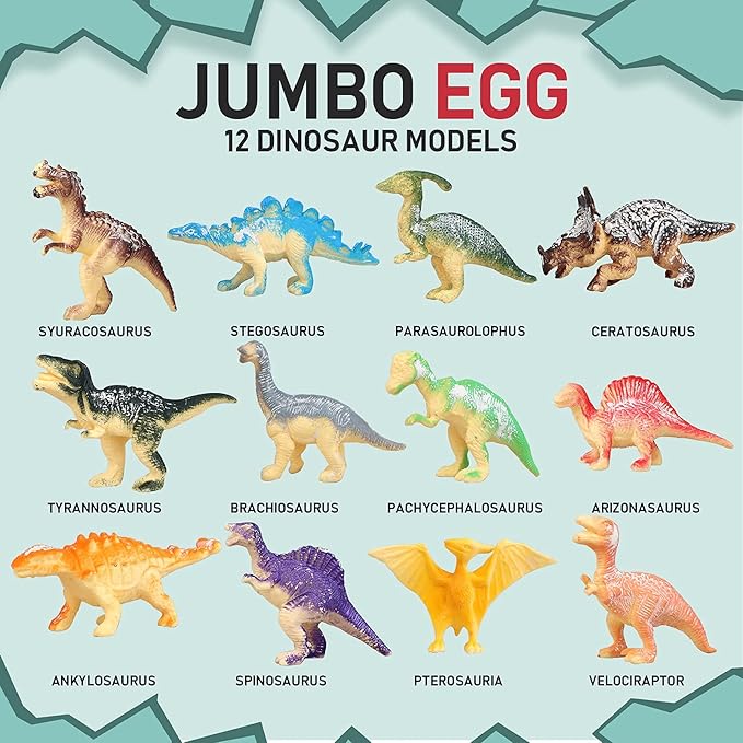 Jumbo Dino Egg Dig Kit, Dinosaur Toys for Kids 5-7 8-12 with 12 Dinosaurs, Dinosaur Toys for 5 6 7 8 Year Old Boy Birthday Gift, Dinosaur Eggs Excavation Gifts for 5 6 7 Year Old Boy Girl