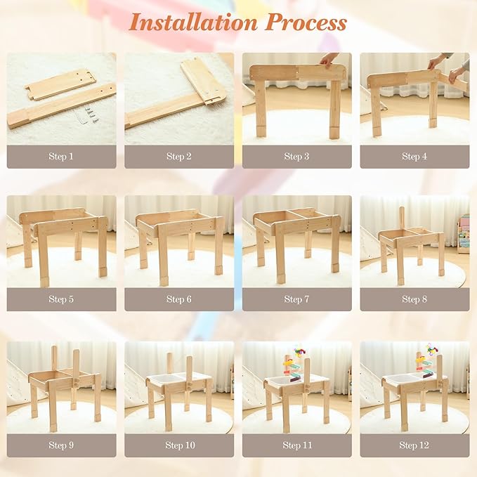 bopoobo Sand and Water Table for Toddlers, 4 in 1 Kids Wooden Sensory Activity Table with 2 Storage Bins, Painting Acrylic Board, Slide Track Toy & Windmill Suction Cups Toy, Beach Accessories