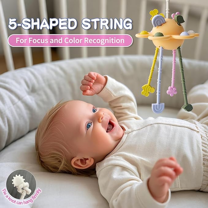 Food Grade Silicone Pull String Baby Toy, Montessori Pull String Sensory Toy for 6-12-18 Months Babies Teething Toys,Toddler Fidget Toys Birthday Gift for Infant/Toddler(Yellow)
