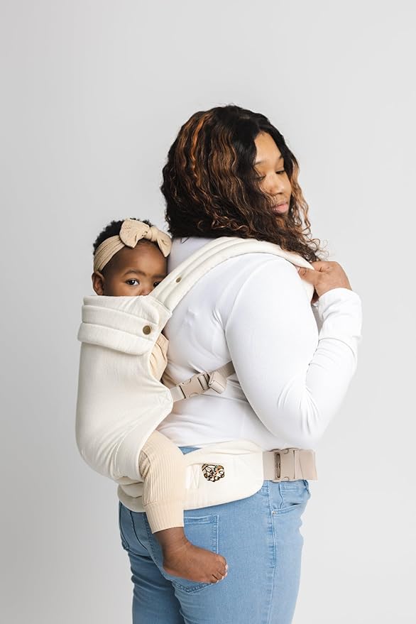 Mabē Monarch Ergonomic Baby Carrier – Premium Cotton Soft Structured Newborn to Toddler Carrier with Hip-Healthy Design, 3 Carry Positions (7-35lbs), Lightweight & Breathable, (Ivory)