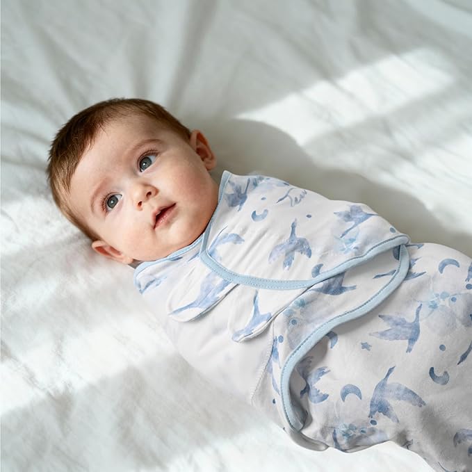 Baby Swaddle Sacks, 3-Pack Newborn Organic Cotton Swaddle Wrap, Adjustable Swaddle Blankets, Nursery Swaddling Essentials for Newborn 0-3 Months, Infant Shower Items Gift (Birds & Cloud)