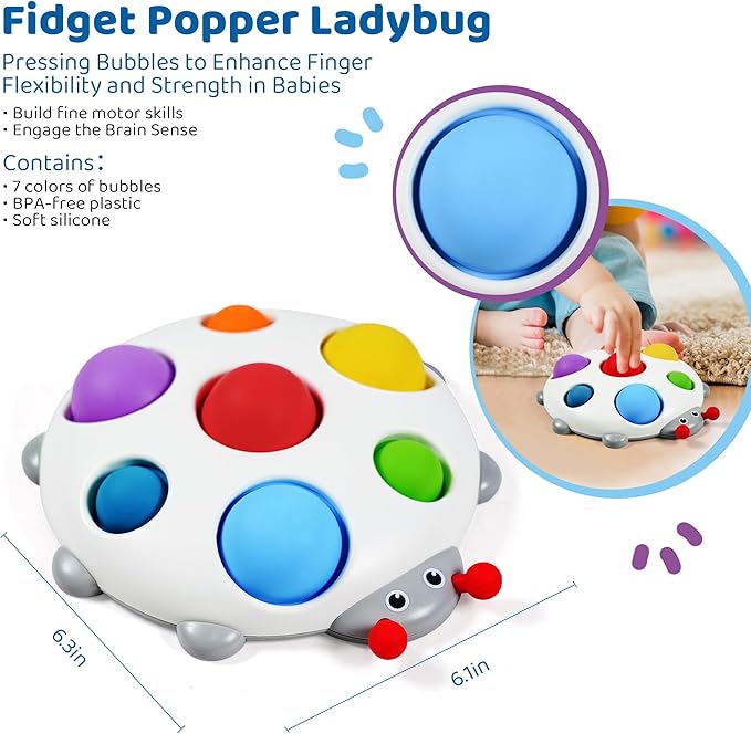 LiKee Fidget Popper Sensory Baby Toys for 10+ Months, Push and Popping Busy Board, Montessori Toys for 1+ Years Old, Airplane Car Travel Toy for Toddlers 1-3 Stress Relief