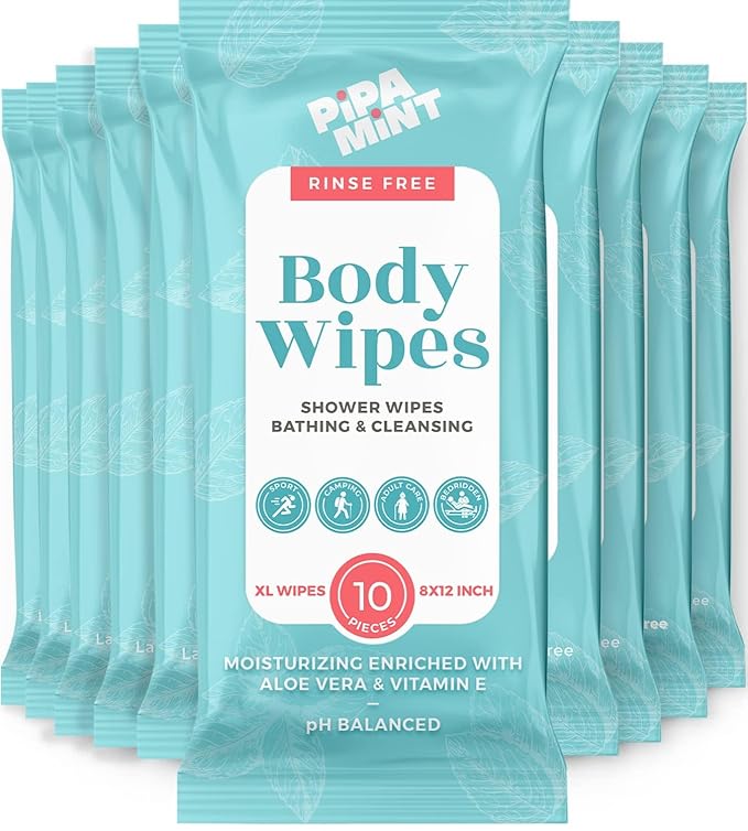 Body Wipes XL Shower Wipes Body Wipe for Adults Bathing, Traveling, Camping, Gym, Car, Elderly, Bedridden - Bath Wipe - Disposable Washcloths for Adults No Rinse