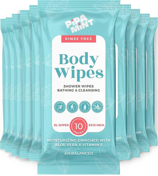 Body Wipes XL Shower Wipes Body Wipe for Adults Bathing, Traveling, Camping, Gym, Car, Elderly, Bedridden - Bath Wipe - Disposable Washcloths for Adults No Rinse