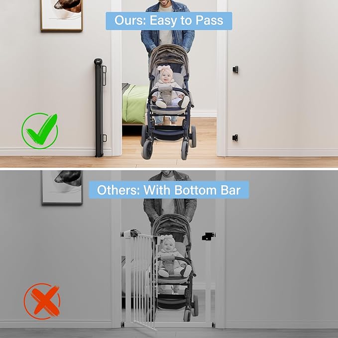 PRObebi Retractable Baby & Dog Gate - Extends to 72" Wide, 34" Tall, for Stairs, Doorways, Hallways, Outdoor, Deck, Porch