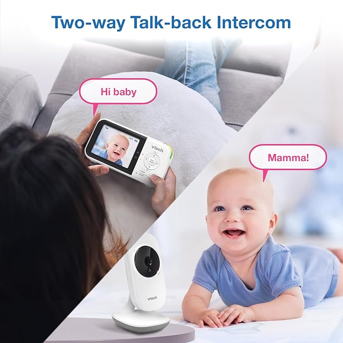 VTech VM819 Baby Monitor with Camera and Audio, 2.8” Screen Portable Baby Camera, Night Vision, 2-Way Audio, Temperature Sensor and Lullabies, Secure Transmission No WiFi, Ideal for Baby/Elderly/Pet