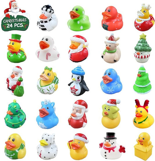 24 Pcs Christmas Rubber Ducks,Baby Bath Toys for Kids,Christmas Party Favors Supplies,Goodie Bags Fillers Stuffers for Christmas Decor,Baby Showers,Birthday Gifts(Christmas)