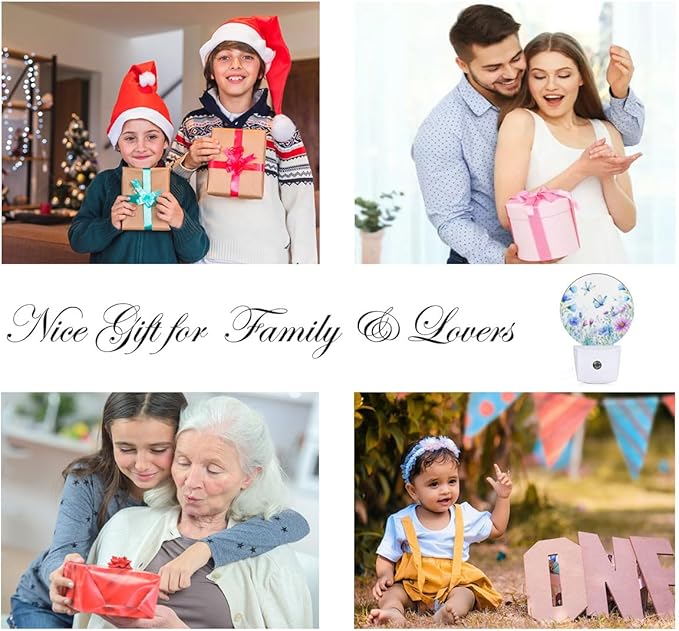 EKOBLA Floral Butterfly Plug-in Nightlights Wildflowers & Butterflies Spring Garden Night Light with Auto Sensor LED Lighting for Kitchen Bedroom Bathroom Home Decor