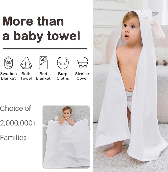 Viviland Hooded Baby Towels, Soft 100% Cotton Baby Bath Towels with Hood, Extra Thick and Absorbent, Essential for Newborns, Kids, Infants - Girls and Boys (Sheep)