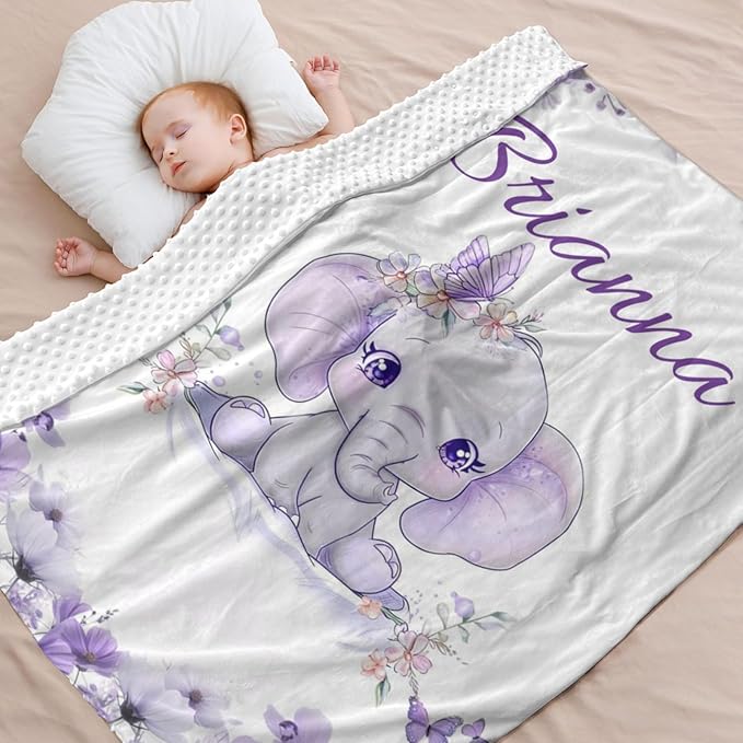 Personalized Baby Blankets for Girls & Boys - Super Soft Easter Blanket with Thick Double-Layer Dotted Backing, Personalized Baby Gifts for Baby Shower from Grandma (Purple, Customize Now)