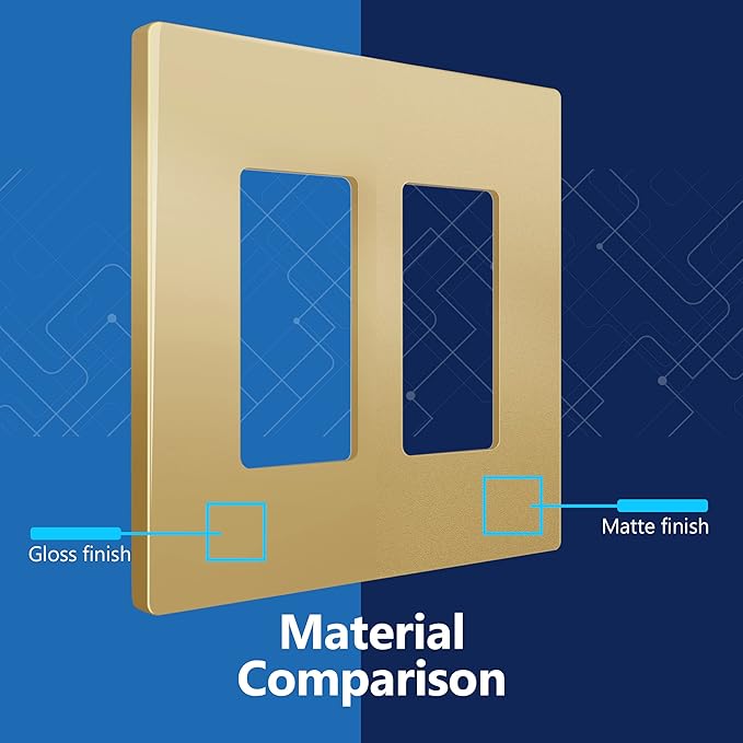 LIDER Matte Finish Decorator Switch Cover, Screwless Wall Plate, Mid-Size 2-Gang 4.88" x 4.92", Unbreakable Polycarbonate Thermoplastic, UL Listed, LSWP-32M-GD, Gold
