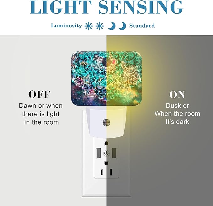 Abstract Mandala Flowers Plug in Night Lights, Colorful Galaxy Mandala Nightlight Plug Into Wall Dusk to Dawn Sensor for Kid Girls Boys Women Men Room, Hallway, Kitchen, Bathroom, Stairs Decor