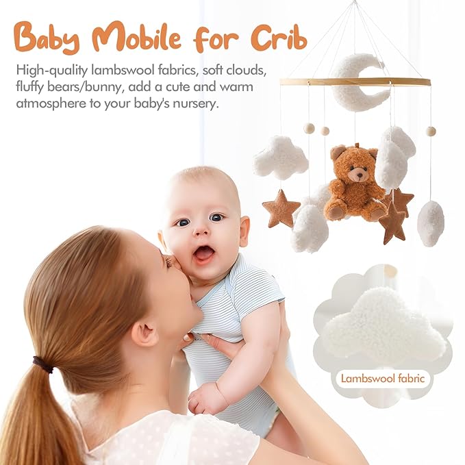 let's make Baby Mobile for Crib Bear Cloud Crib Mobile Handmade Furry Nursery Mobile Gender Neutral Crib Toy Hanging for Nursery Decor Accessories