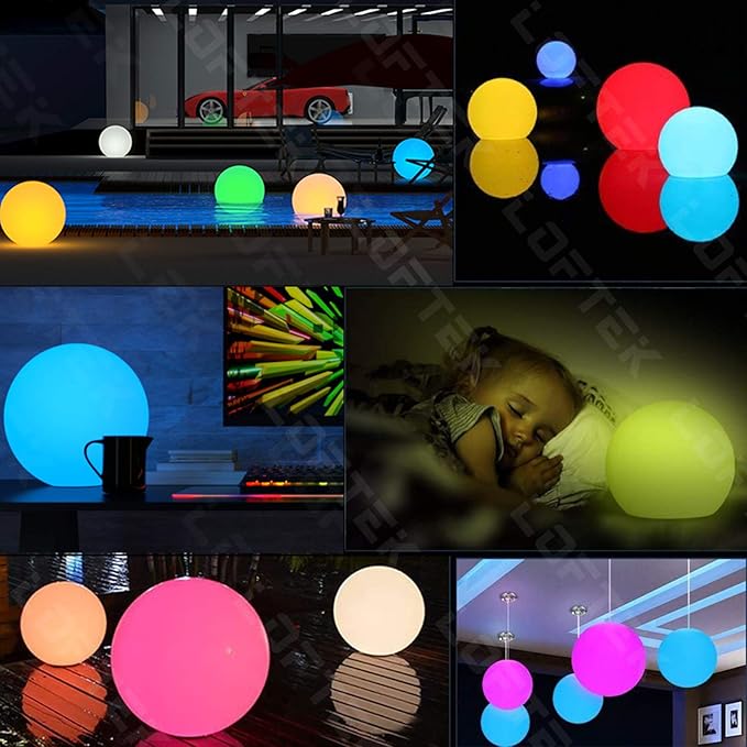 LOFTEK 8-inch LED Night Light Ball: 16 RGB Colors and Dimmable Globe Light with Remote, Upgraded Folding Handle, Seamless Matte Housing, Rechargeable IP65 Floating Pool Light, for Nursery or Decor