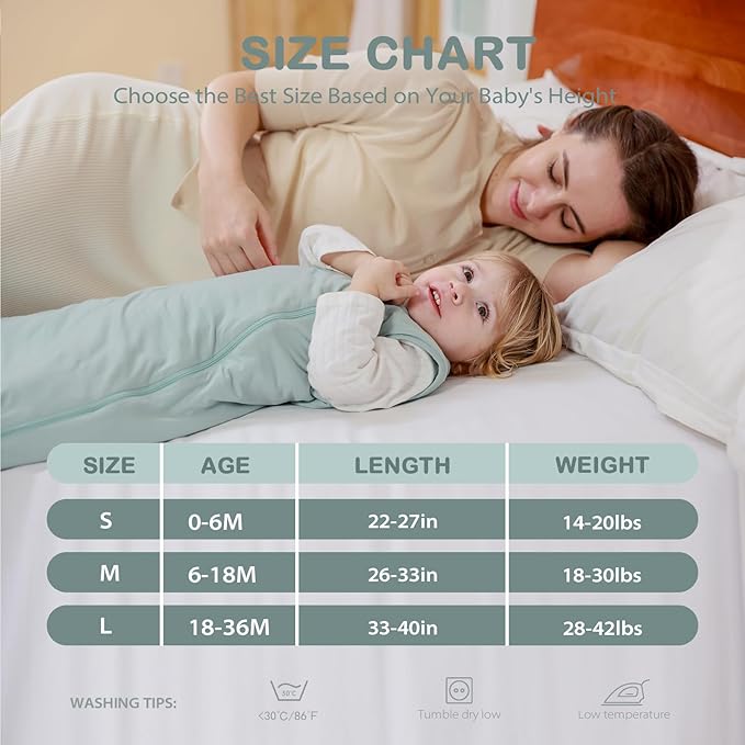 Mosebears Unisex Rayon Made from Bamboo Sleep Sack with 2-Way Zipper,2.5 Tog Baby Winter Sleep Sack (Calm Sage,0-6 Months)