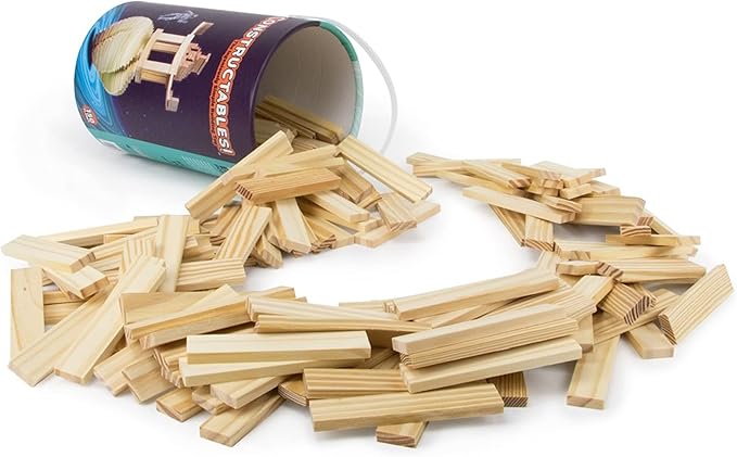 Imagination Generation Constructables! Pine Wood Building Planks, 150 Pieces - Educational Tinker Toys for Kids & Teens - STEM Stacking Blocks for Boys & Girls - Wooden Playset for Learning