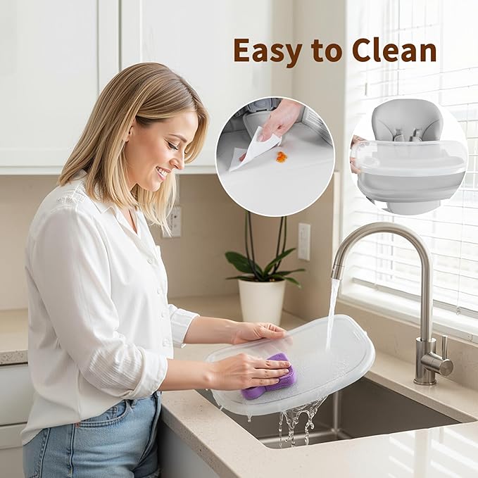 High Chair, Foldable High Chairs for Babies and Toddlers, Adjustable Height, Backrest and Footrest, Removable Tray, Gray