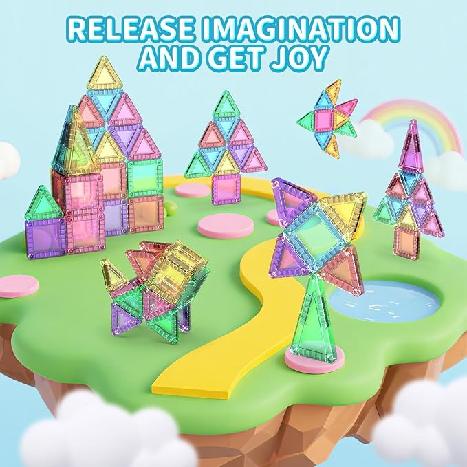 40PCS Mini Magnetic Tiles Travel Set, Portable STEM Building Blocks for Kids with Metal Storage Box, Montessori Sensory Toys for Classroom & Travel, Ideal Gift for Boys & Girls