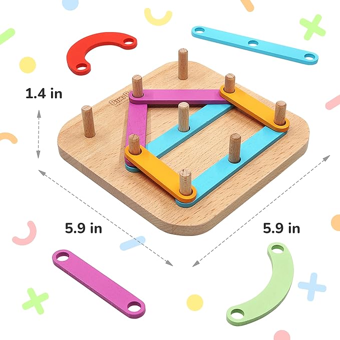 Bimi Boo Construction Activity Set: Premium Wooden Stacking Letters, Numbers, Shape Sorter Peg Board for Toddlers, Learning ABCs, Colors, Emotions (28 Sticks, 1 Board, 1 Guide Booklet)
