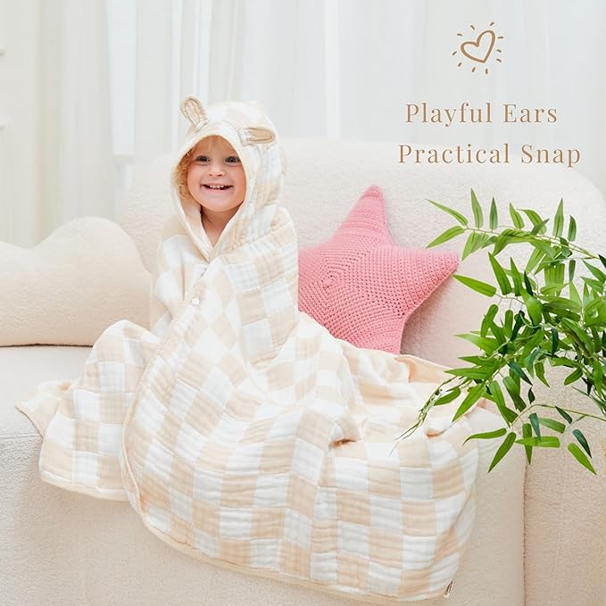 Ultra-Soft Muslin Toddler Hooded Towel - 55x 28 Inches, Ideal for Bath & Beach, Suitable for Both Boys & Girls from Newborns to Toddlers
