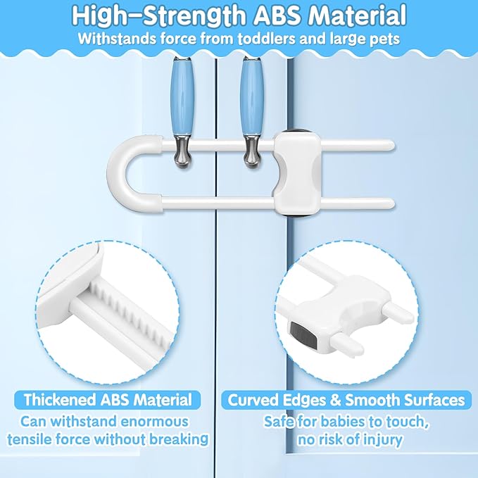 Modacraft 15Pcs Cabinet Locks Baby Proofing | U Shaped Adjustable Child Safety Cabinet Lock | Child Proof Baby Lock for Cabinets Closet | Easy to Use For Knob Handle in Kitchen Bathroom