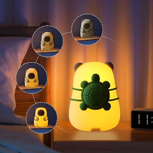 Capybara Night Light for Kids - Adjustable 3 Brightness Levels & 7 RGB Colors, Squishy Animal Decor & Portable Charging Touch Lamp