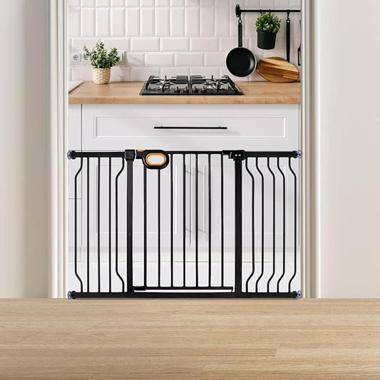 Baby Gate for Stairs 29-52 Inch Wide, Safety Gate for Baby Adjustable Pet Gate with Door Pressure Mounted Gates for Kids Toddler Dogs Extension Kit Indoor Stairway Doorway Black (30.5'' Tall)