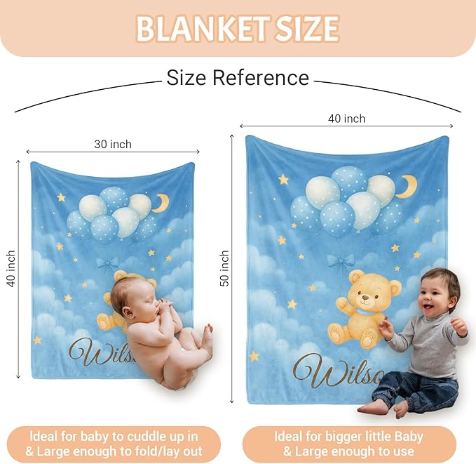 Personalized Baby Blankets for Girls & Boys - Super Soft Easter Blanket with Thick Double-Layer Dotted Backing, Personalized Baby Gifts for Baby Shower from Grandma (Blue-Pink, Customize Now)