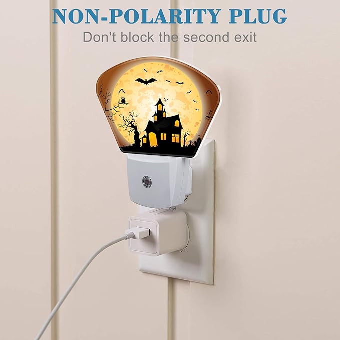 Halloween Horror Castle Night Light for Kids Girls Boys, Halloween Full Moon LED Night Light Plug into Wall with Dusk to Dawn Sensor for Bedroom, Hallway, Kitchen, Bathroom, Stairs Decor