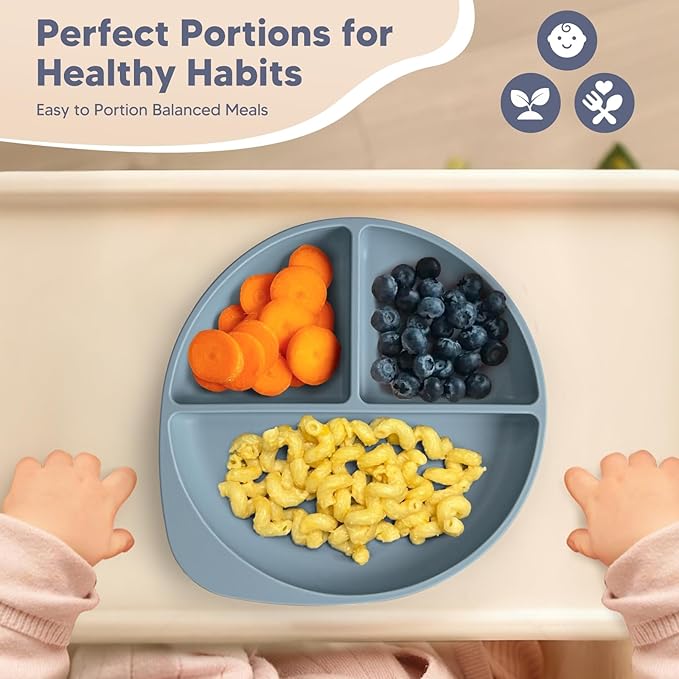 Silicone Baby Feeding Set Plates Set for Toddlers Infant Kids,baby plates with suction (2, Blue)