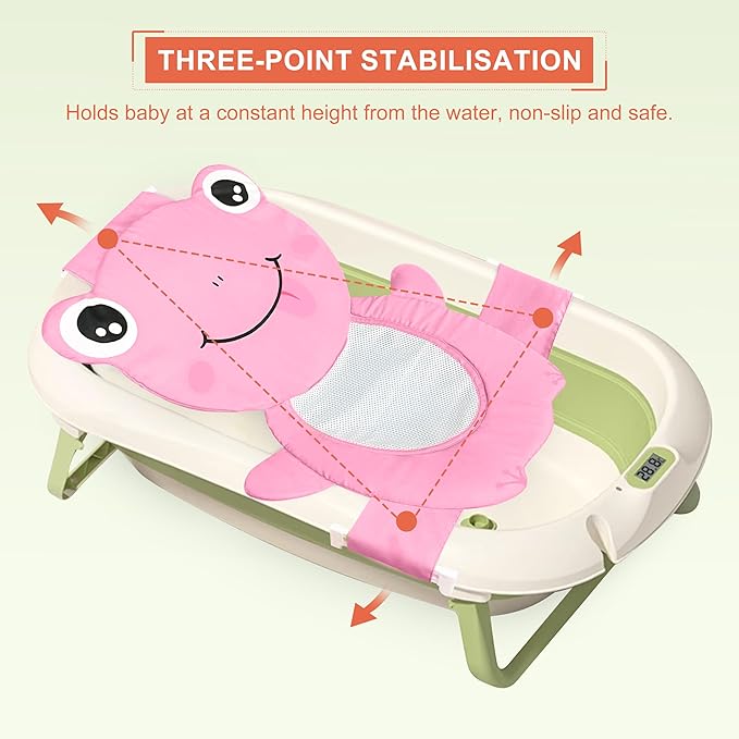 Baby Bath Seat Support Net, Quick Drying, Adjustable, Comfortable, Non-Slip, Infant Bathtub Sling Shower Mesh for a Tub, Soft Newborn Bath Mat (Deep Pink Frog)