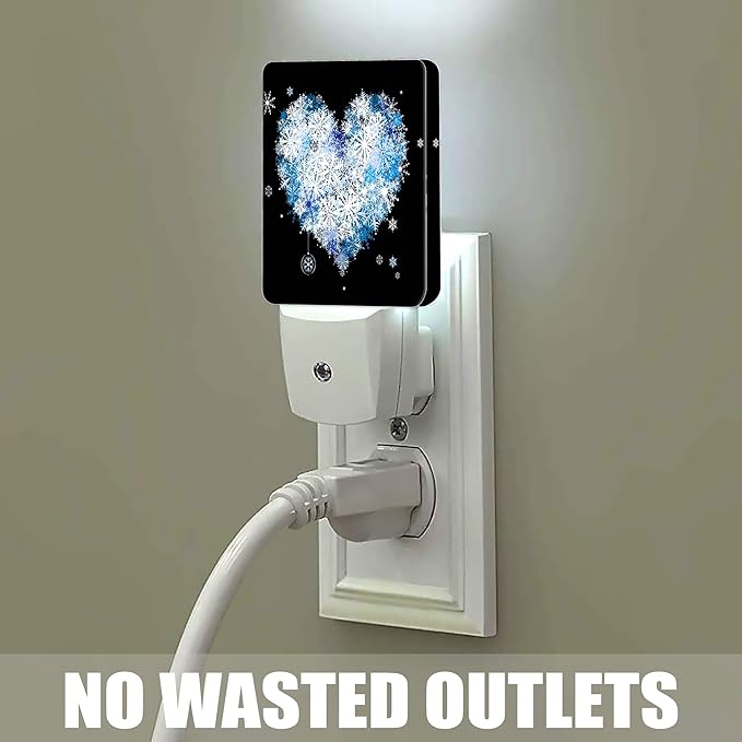 Winter Art Hearts Dusk to Dawn Night Light, Auto Sensor Lamp Home Indoor Stairway Kitchen Corridor, Night Lights Plug into Wall Decor, Boys Girls Women Men Room Gifts