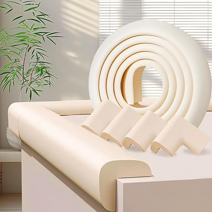 Baby Proofing Edge Corner Protector,1Roll L-Shape Soft Cabinet Door Bumper Corner Strip,4 Furniture Safety Bumper Corner Guards,Wall Protector,Self Adhesive,for Nursery,Fireplace,Kitchen,Table