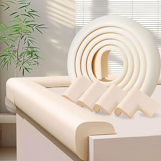 Baby Proofing Edge Corner Protector,1Roll L-Shape Soft Cabinet Door Bumper Corner Strip,4 Furniture Safety Bumper Corner Guards,Wall Protector,Self Adhesive,for Nursery,Fireplace,Kitchen,Table