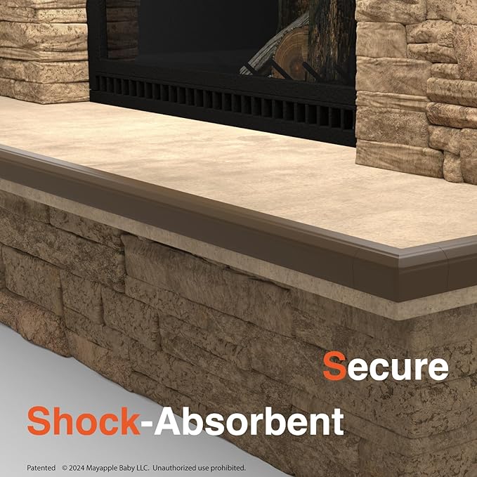 Roving Cove PreFit (Broad) Fireplace Edge Corner Protector (Extra Wide 9ft Edge 2 Corners), Baby Proofing Bumper Guards, Coffee Brown, Pre-Taped, for Straight Surfaces - New & Improved