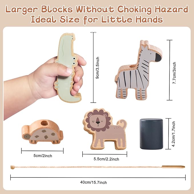 Wooden Animals Threading Toys Lacing Beads for Toddlers 3 4 5 Years Old, Stacking Blocks Balance Toy, Educational Preschool Learning Toy, Montessori Activities for Boys & Girls