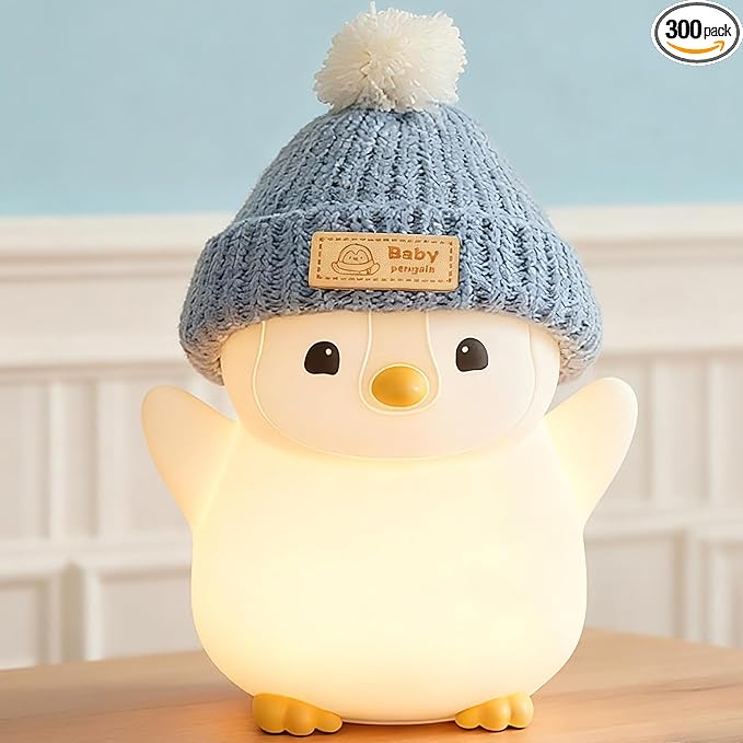 Penguin Night Light for Kids, Adorable Penguin Lamp with Hat, Food Grade Silicone Nursery Nightlight, Rechargeable/Dimmable/Timer,LED Squishy Novelty Animal Bedside Lamp,Funny Gifts for Boys