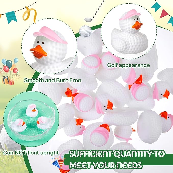 Deekin 24 Pcs Rubber Duck 2 Inch Bulk Sport Party Favors for Birthday Party Decorations Club Player Gift (Pink Golf)