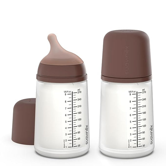 Suavinex Zero Zero Anti Colic Baby Bottle, No 1 Spanish Baby Bottle Brand, Minimizes Bottle Rejection & Nipple Confusion, Perfect for Combo Feeding, 2pk, 9oz/270mL, Deep Tone, Medium Flow Nipple