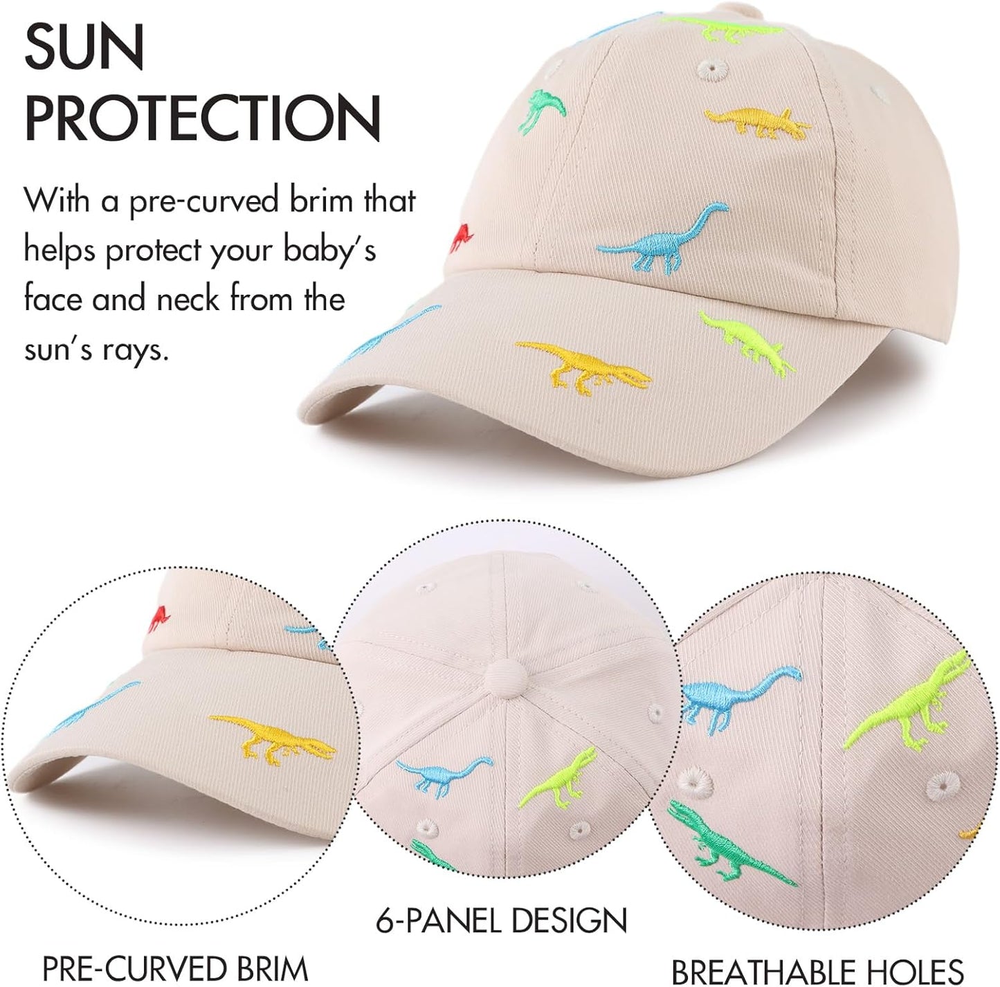 JANGANNSA Dinosaur Boys Girls Caps Embroidery Baby Baseball Caps Cotton Infant Toddler Kids Hat Spring Summer Autumn 2-6Y